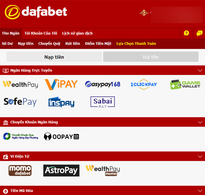 Nạp tiền vào tài khoản Dafabet thông qua Internet Banking - ro77.pw